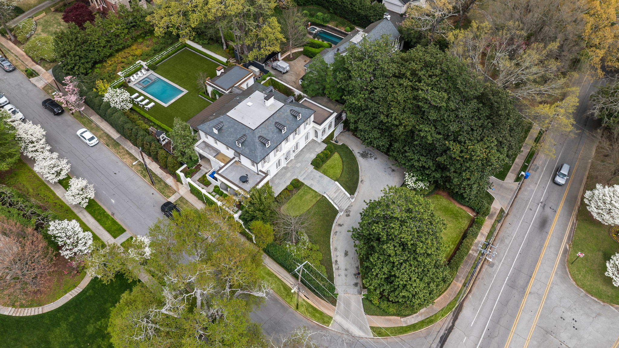 Aerial view of luxury estate on Peachtree Battle Ave